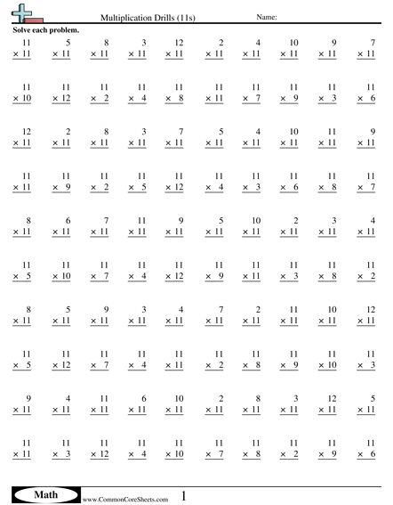 Math Drills Worksheets - Multiplication Drills (11s)  worksheet